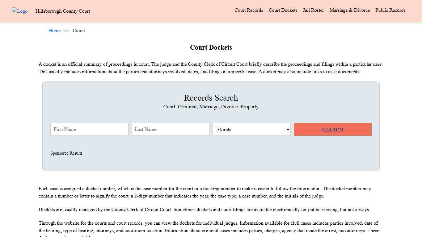 Court Dockets Hillsborough County Court